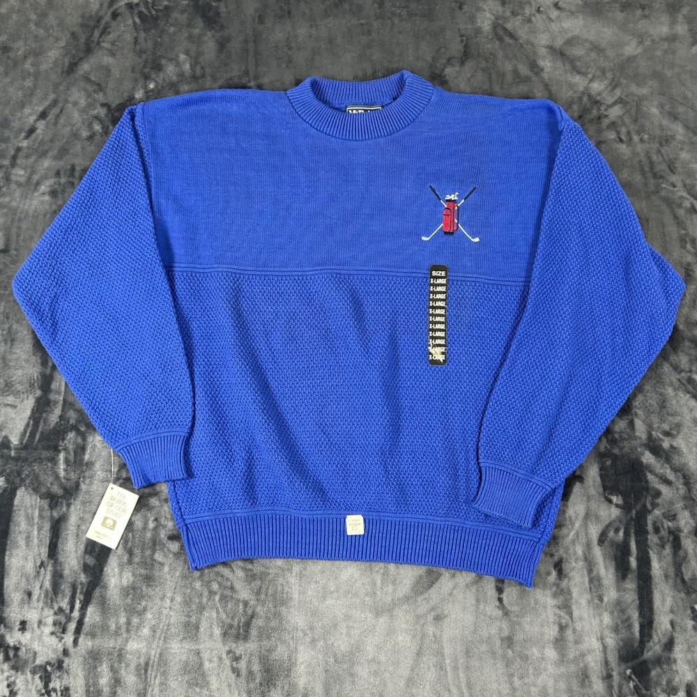 McBriar Golf Sweater Mens XL Blue Cotton Knit Embroidered Made in USA NWT